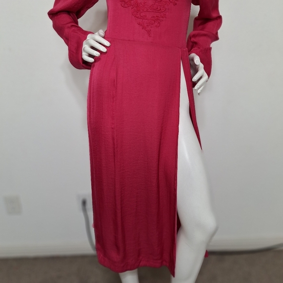 Free People Pink Floral Romantic Embroidered Embroidered Midi Tunic Dress Size M - Picture 5 of 13